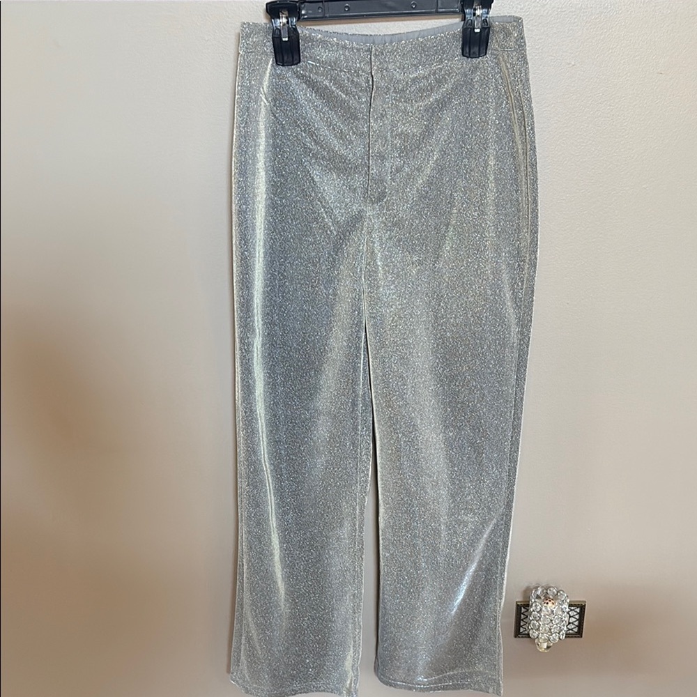 Shimmering Silver gold high rise evening glam pants SHORTS LINING wide leg 8